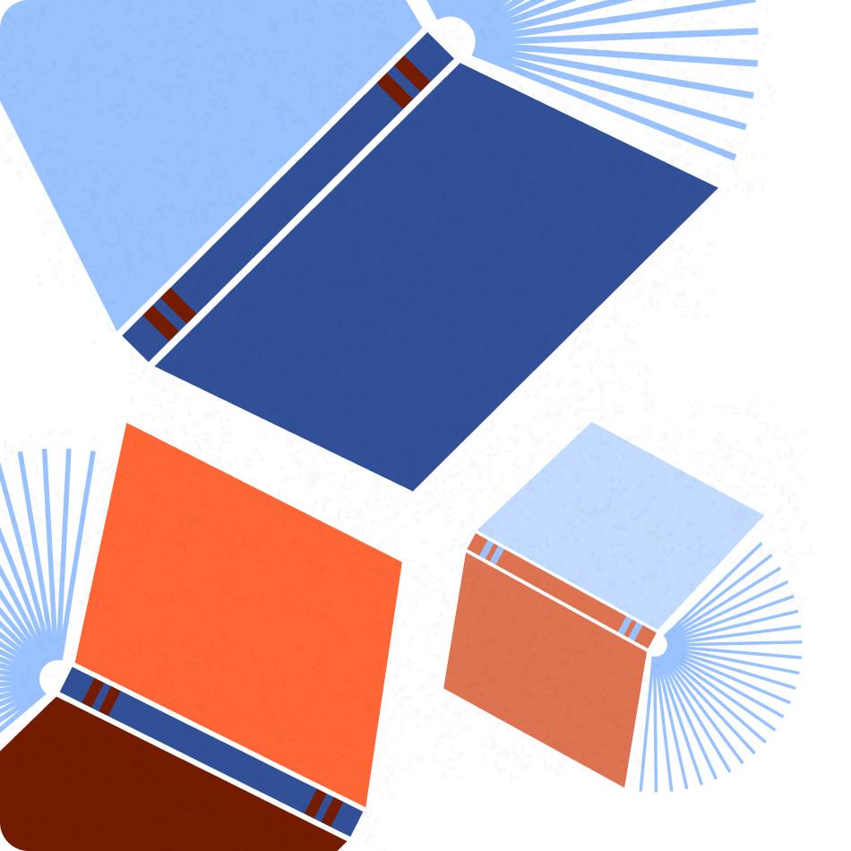 A set of four books in different colors, neatly arranged on a table, creating a vivid visual contrast.